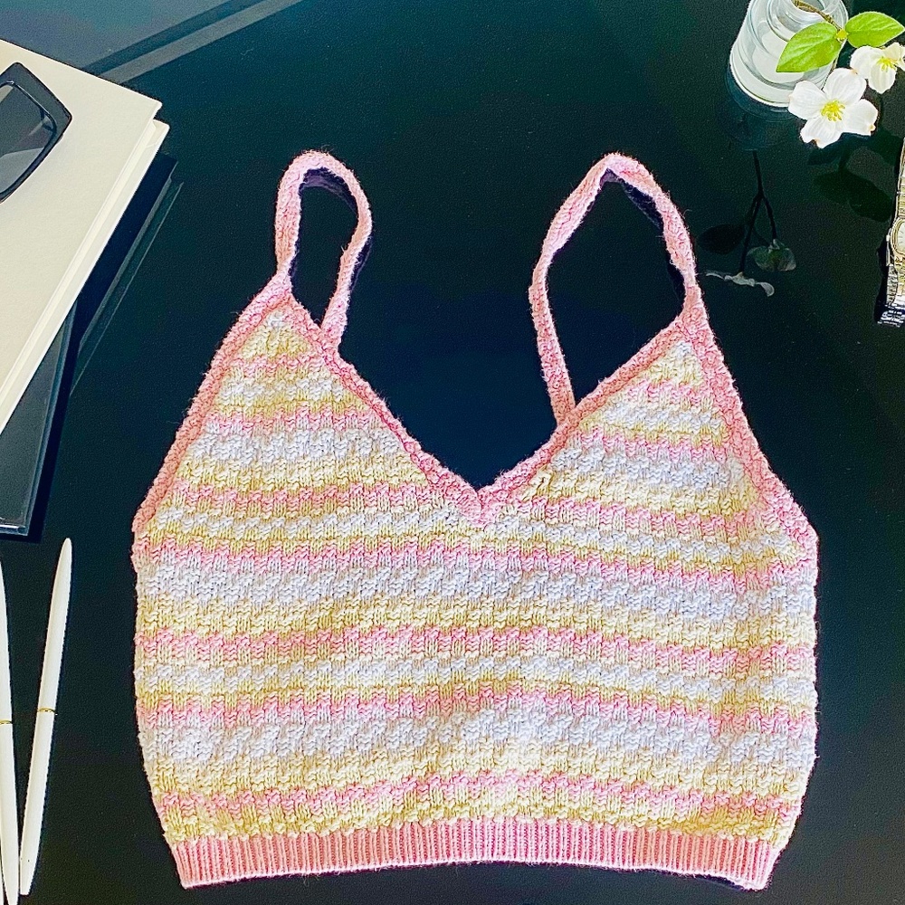 Knit Pink Yellow White Tank Top